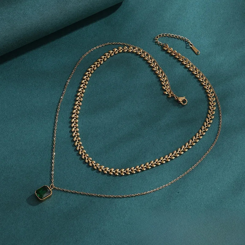 The Diana Layered Emerald Square Gem Necklace