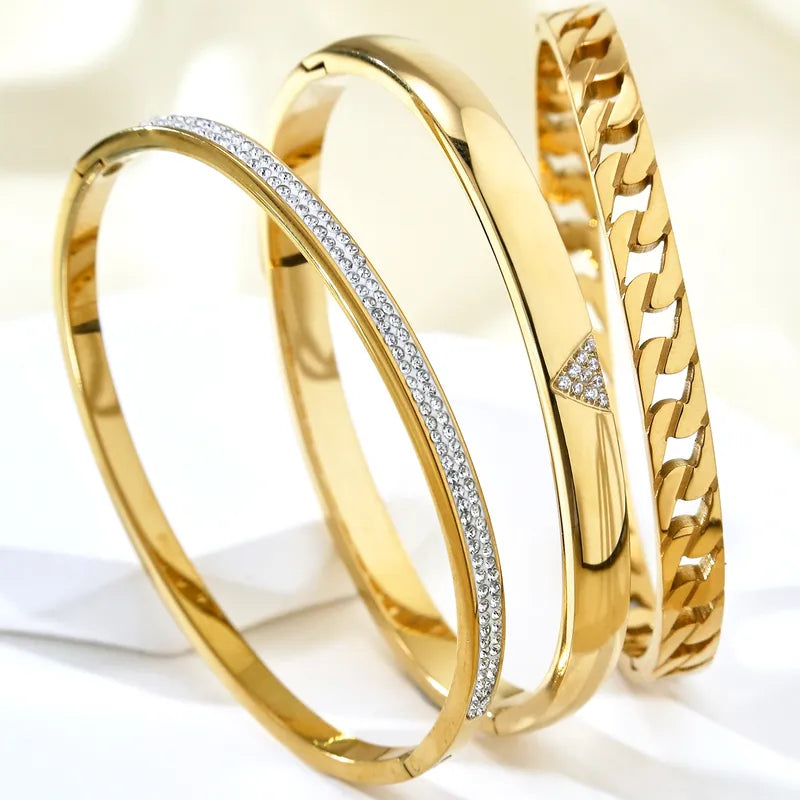 The Serene Triangle Pavé Bangle | 18K Gold Plated