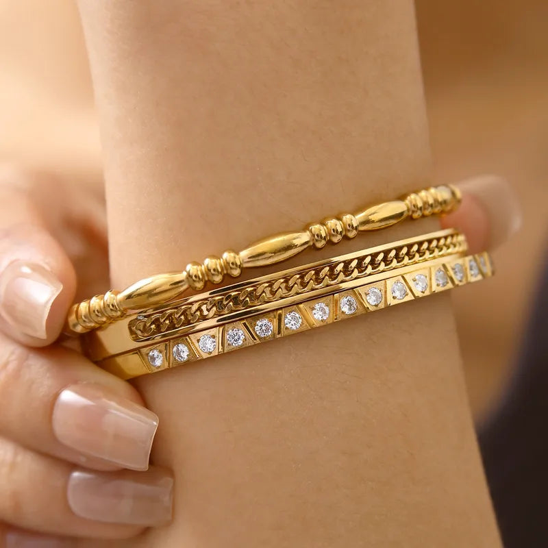 The Celine Half-Pavé Diamond Bangle | 18K Gold Plated