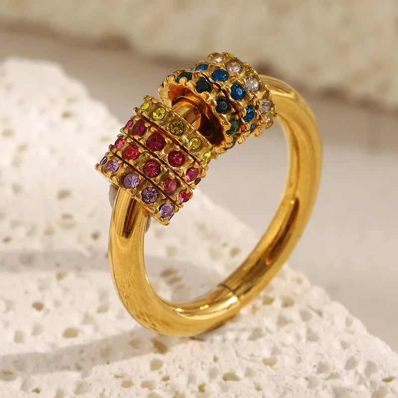 Tarnish-Free Stainless Steel Geometric Rainbow Carousel Ring