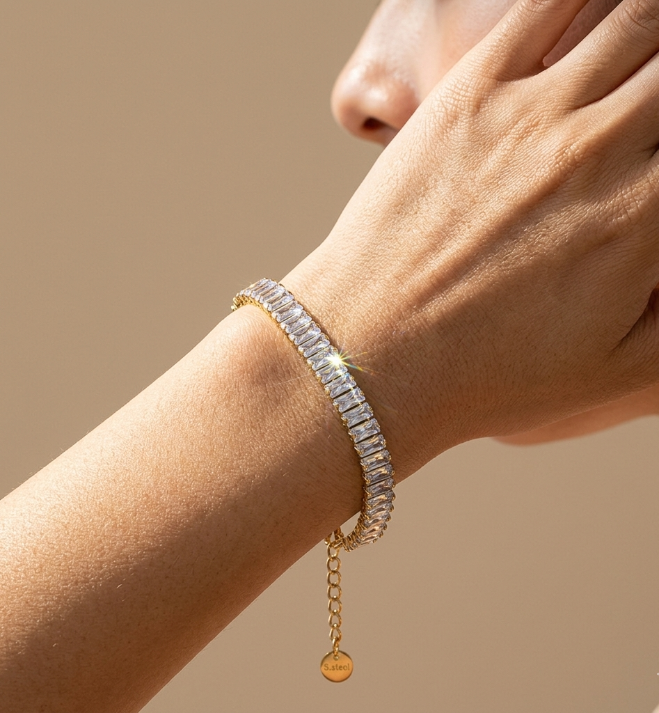 Elegant Geometric Crystal Paved Bracelet"