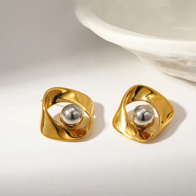 Tarnish-Free Stainless Steel Abstract Wave Two-Tone Earrings
