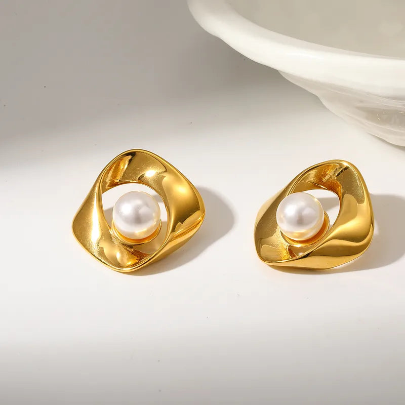Tarnish-Free Stainless Steel Abstract Wave Two-Tone Earrings