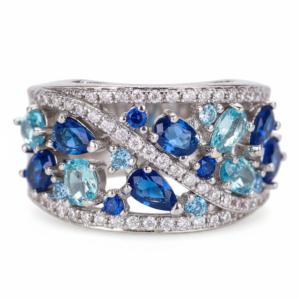 The Capri Abstract Geometric Claw-Set Cocktail Ring