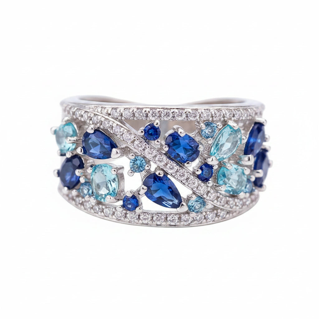The Capri Abstract Geometric Claw-Set Cocktail Ring