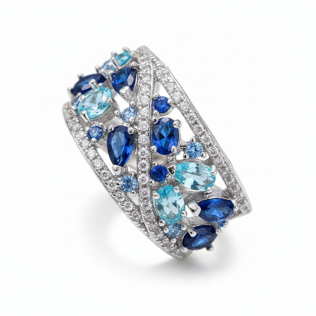 The Capri Abstract Geometric Claw-Set Cocktail Ring