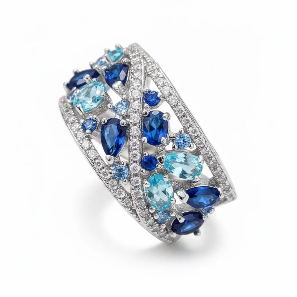 The Capri Abstract Geometric Claw-Set Cocktail Ring