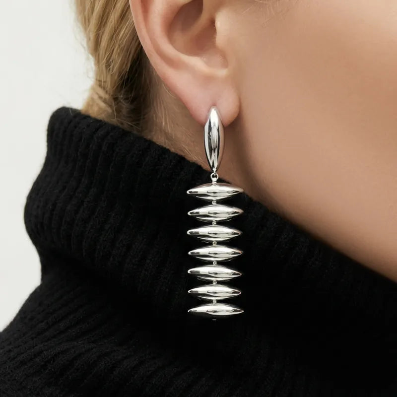 Tarnish-Free Stainless Steel Sculptural Ribbed Tier Statement Drops