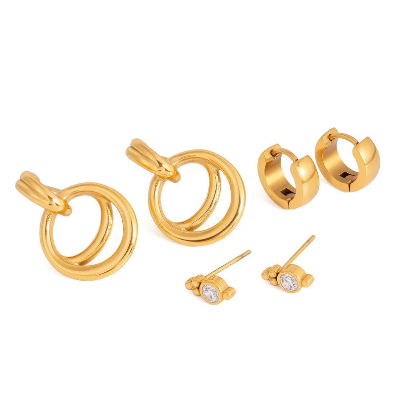 Tarnish-Free Stainless Steel Zircon & Double Hoop Ear Party Set