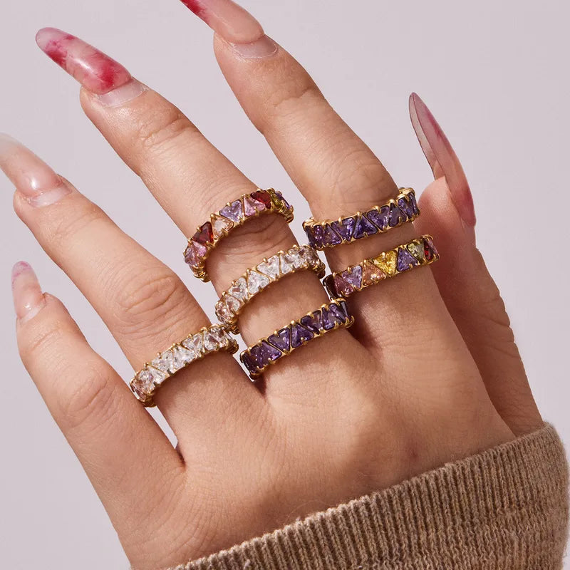 Tarnish-Free Stainless Steel Claw-Set Purple Zircon Statement Ring