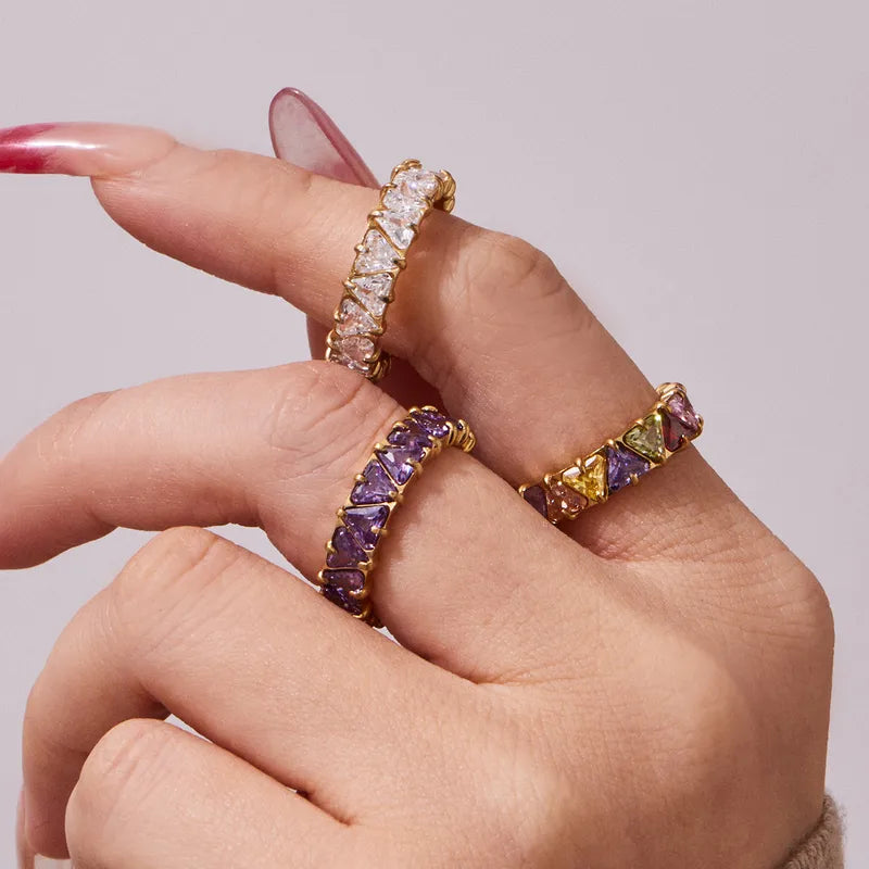 Tarnish-Free Stainless Steel Claw-Set Purple Zircon Statement Ring