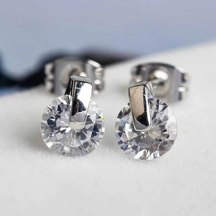 Brilliant-Cut Zircon Tension-Set Stud Earrings