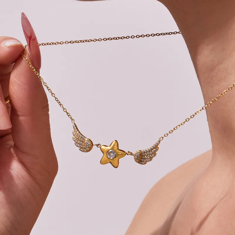 The Seraphina Architectural Star & Pavé Wing Pendant