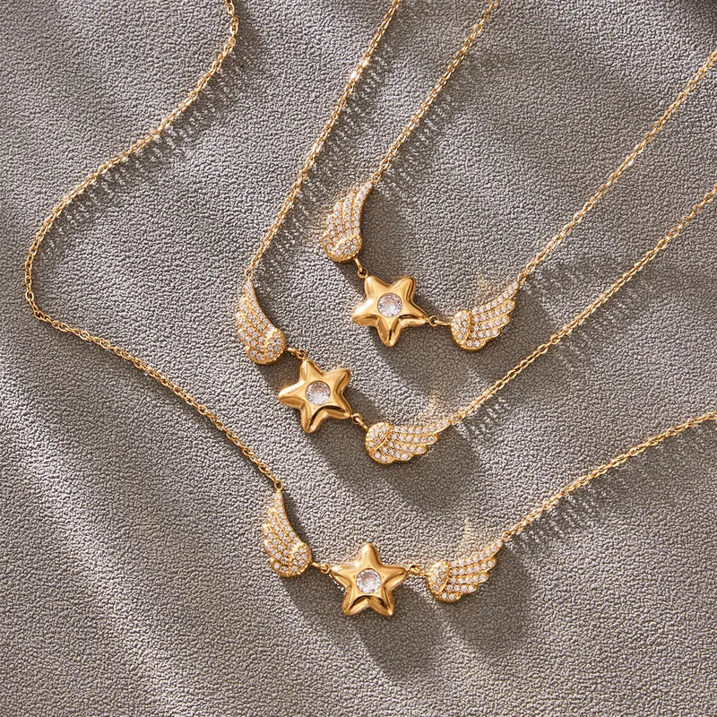 The Seraphina Architectural Star & Pavé Wing Pendant