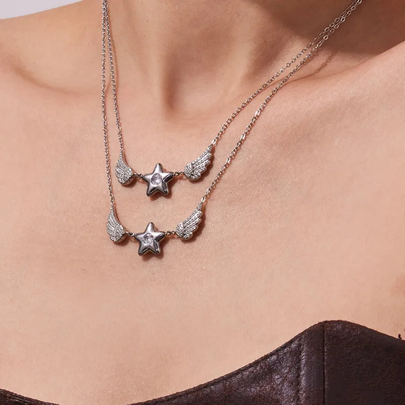 The Seraphina Architectural Star & Pavé Wing Pendant
