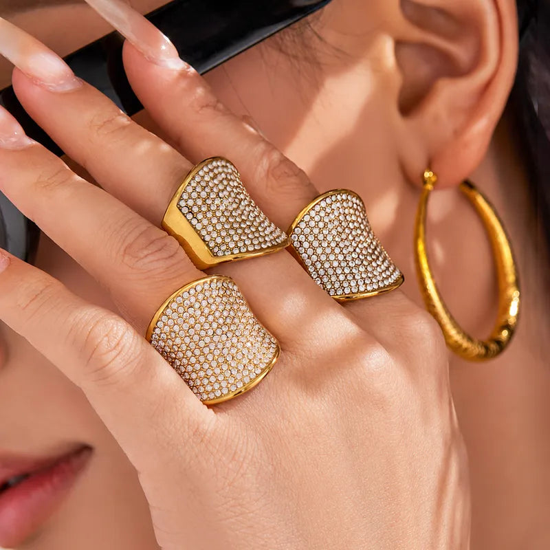 The Aurelia Waterproof 18K Gold Full Pavé Iced Shield Ring