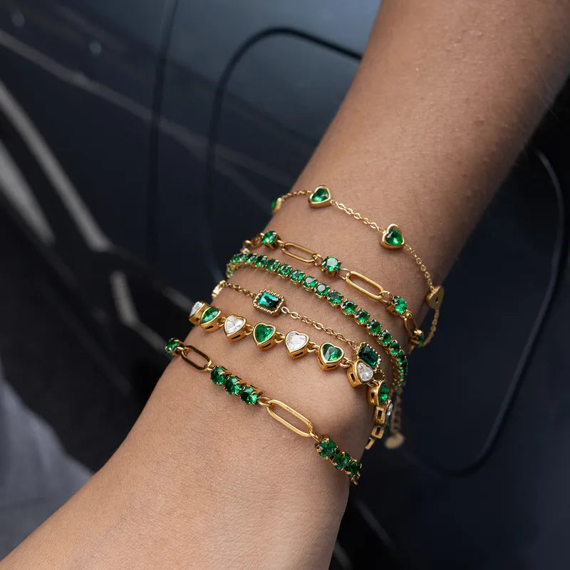 Malachite-Green Non-Tarnish Delicate Geometric Stacking Chain