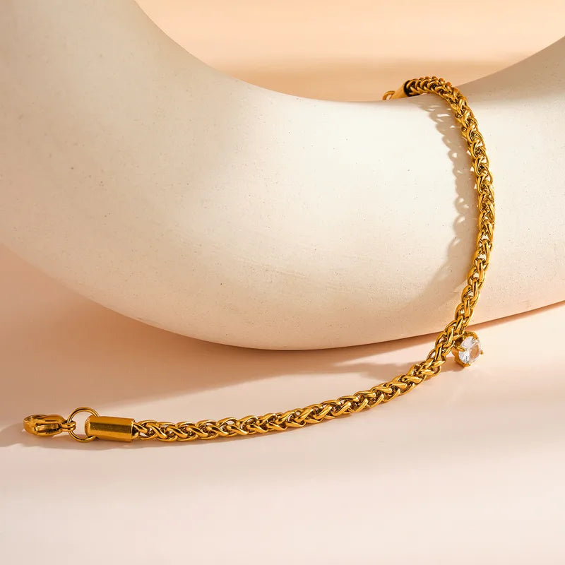 Aria Round Zircon Drop Woven Bracelet | 18K Gold PVD