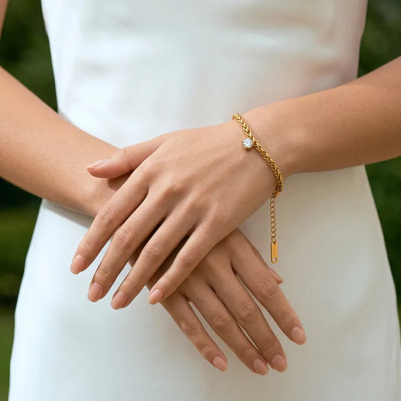Aria Round Zircon Drop Woven Bracelet | 18K Gold PVD