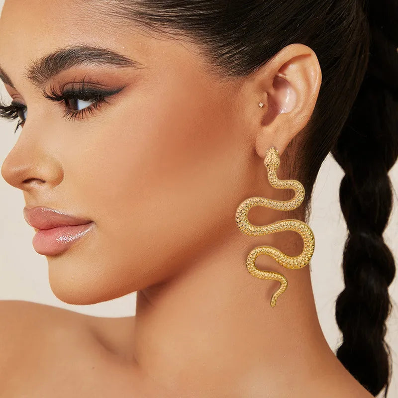 Exaggerated Vintage Zodiac Snake Drop Studs