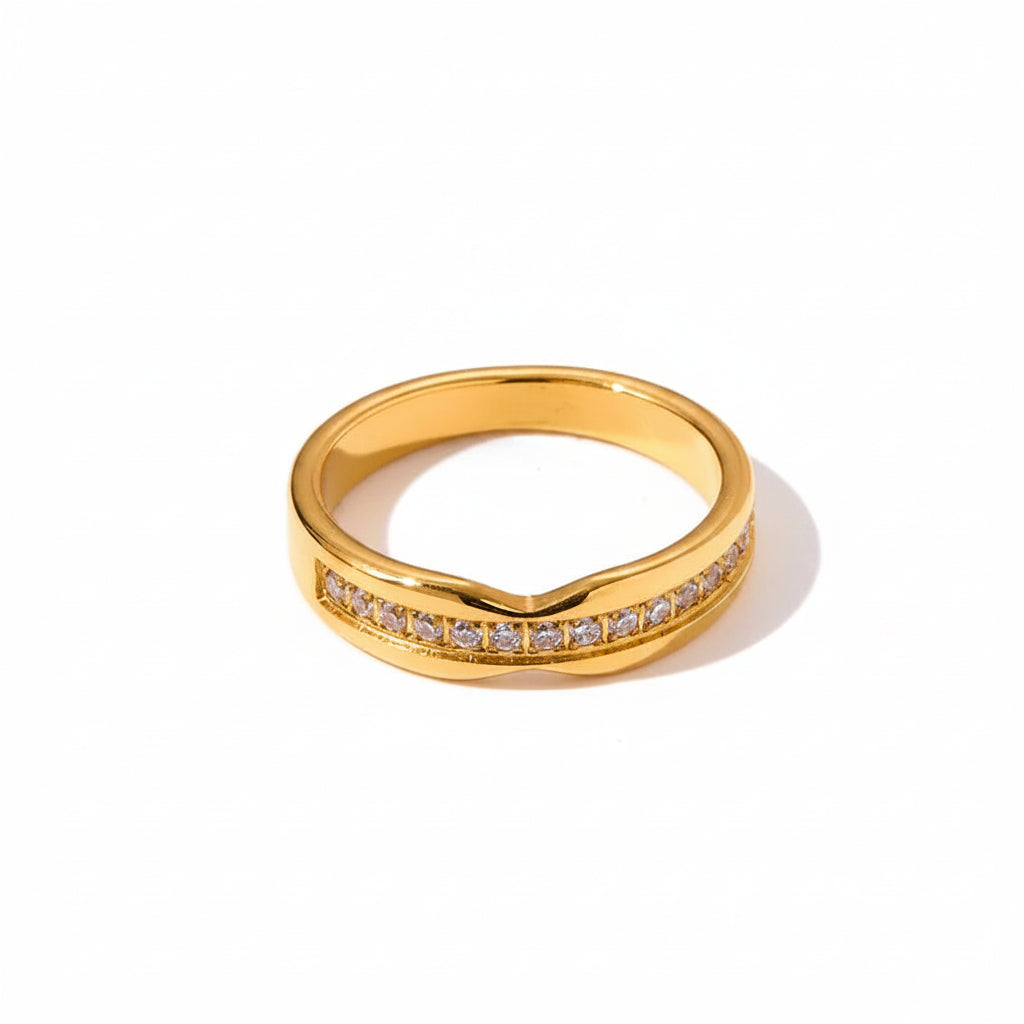 The Aura Waterproof 18K Gold Plated Zircon Geometric Stacking Ring
