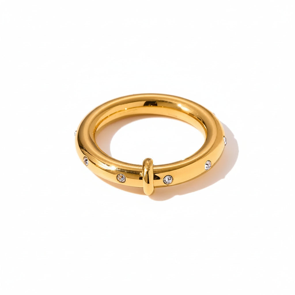 The Aura Waterproof 18K Gold Plated Zircon Geometric Stacking Ring