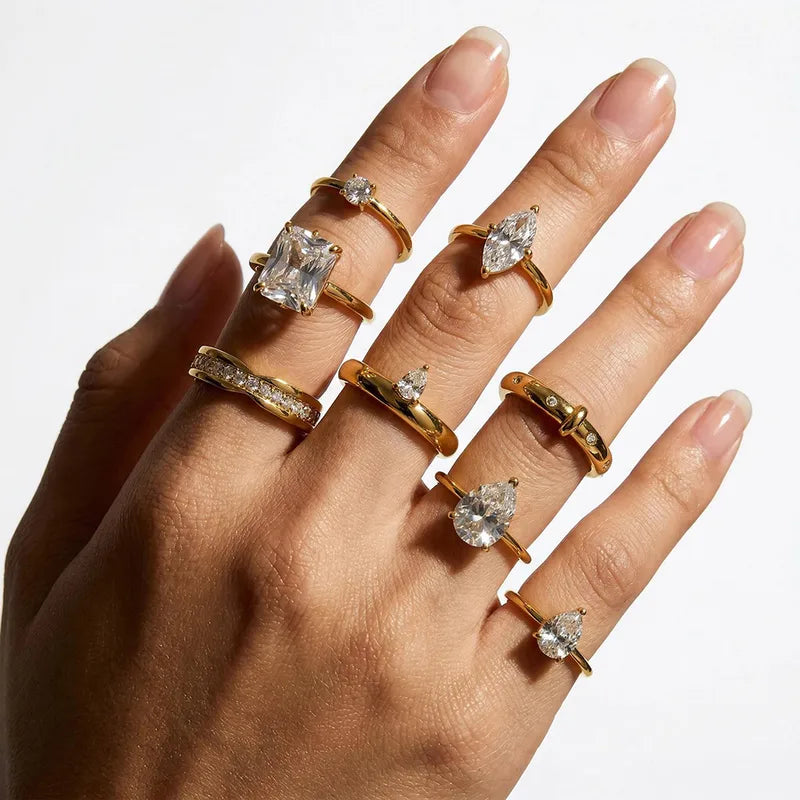 The Aura Waterproof 18K Gold Plated Zircon Geometric Stacking Ring