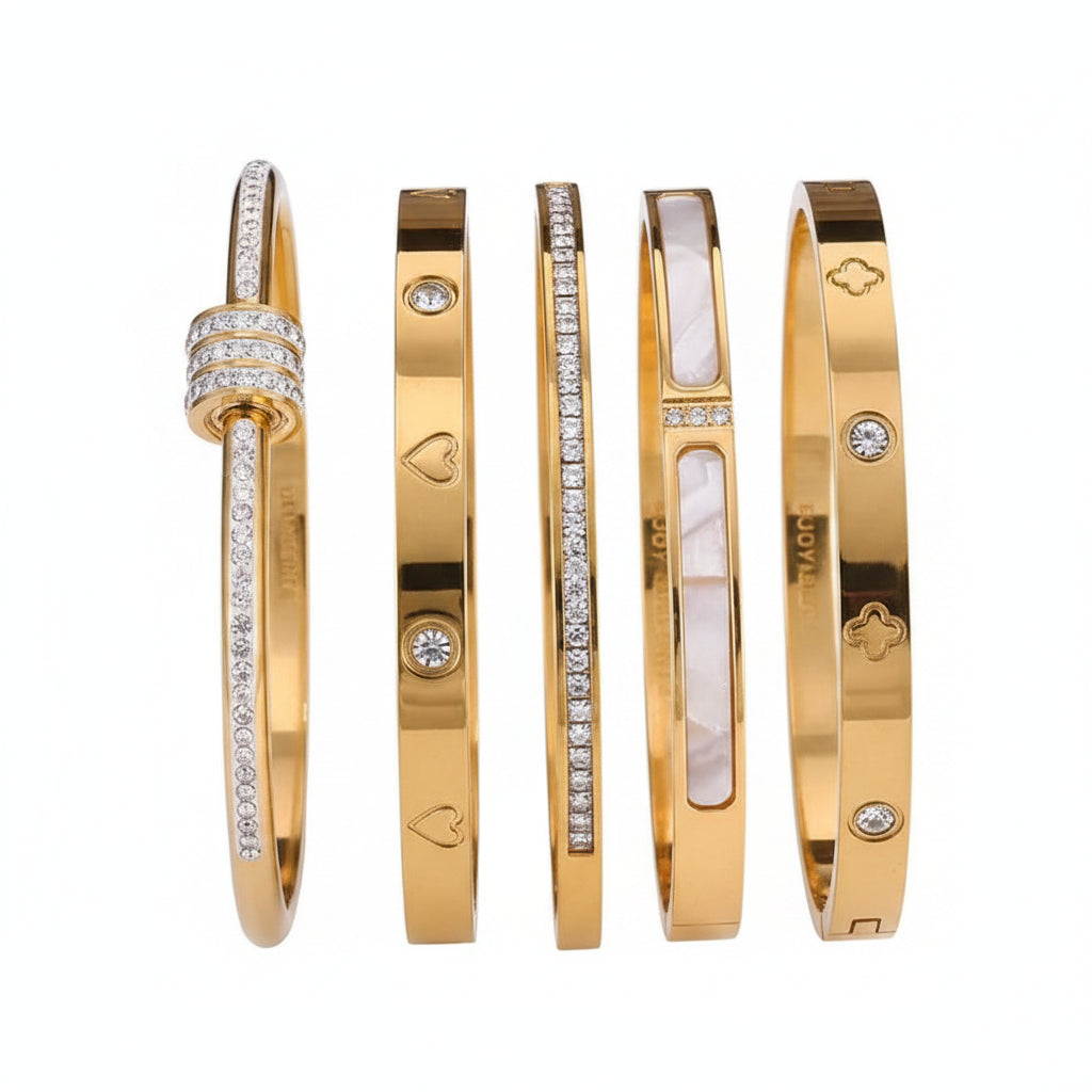 The Aura Zircon Bangle | 18K Gold Plated Stackable Set of 5