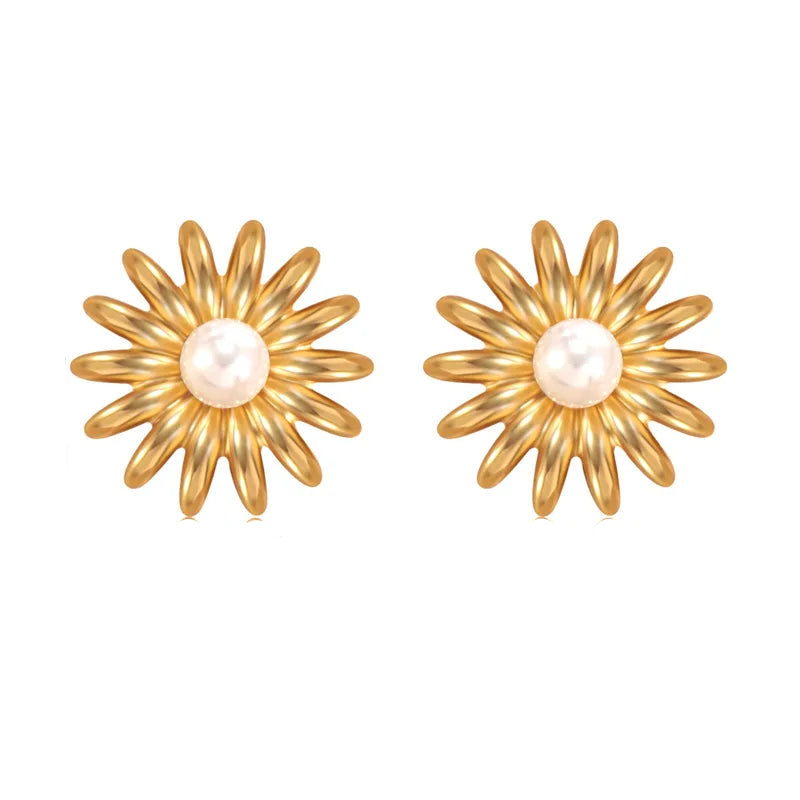 The Dahlia Vintage 18K Gold Plated Floral Pearl Studs
