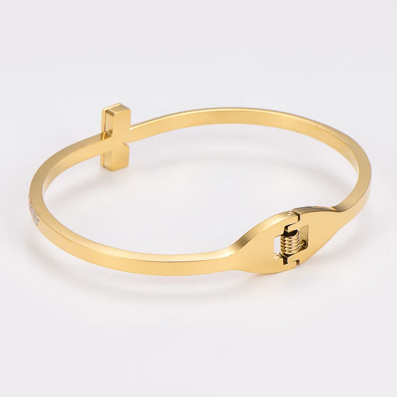 The Avenue Non-Tarnish Hexagon Statement Bangle
