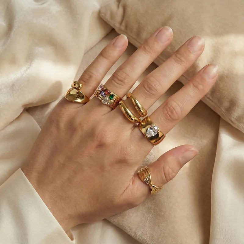 The Aurelia Waterproof 18K Gold Multi-Layer Crossover Ring