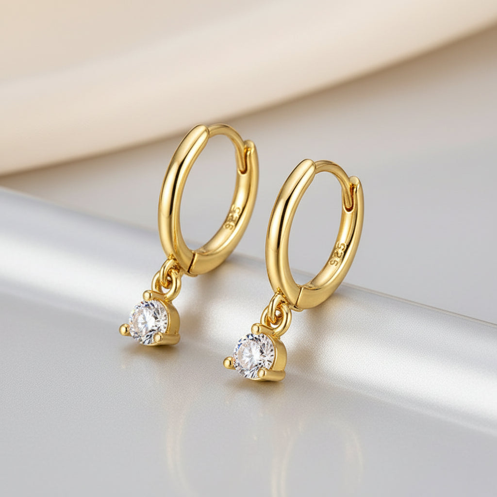 The Aria Tiny Organic Hoops with Zircon Drop