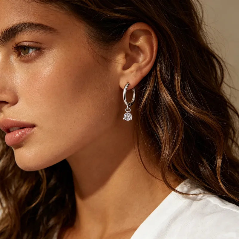 The Aria Tiny Organic Hoops with Zircon Drop