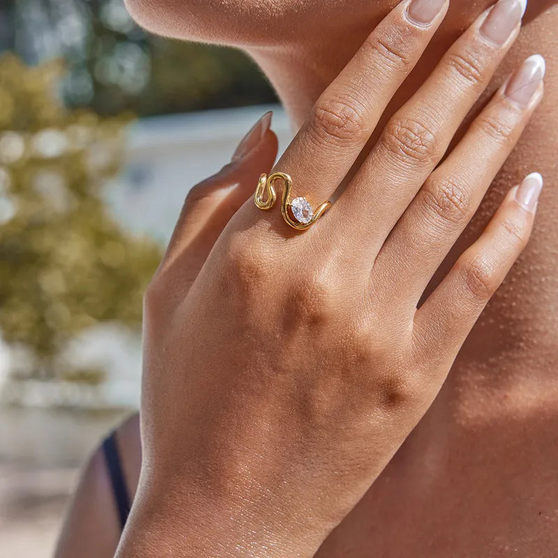 The Seraphina Waterproof 18K Gold Oval Wave Ring