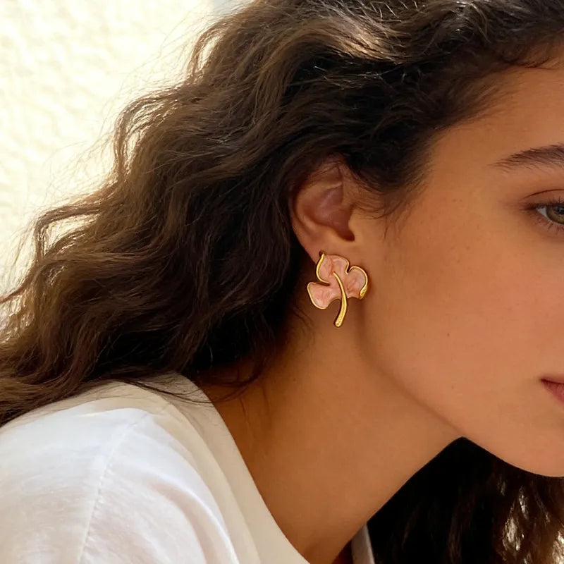 Tarnish-Free Stainless Steel Pastel Enamel Maple Leaf Earrings