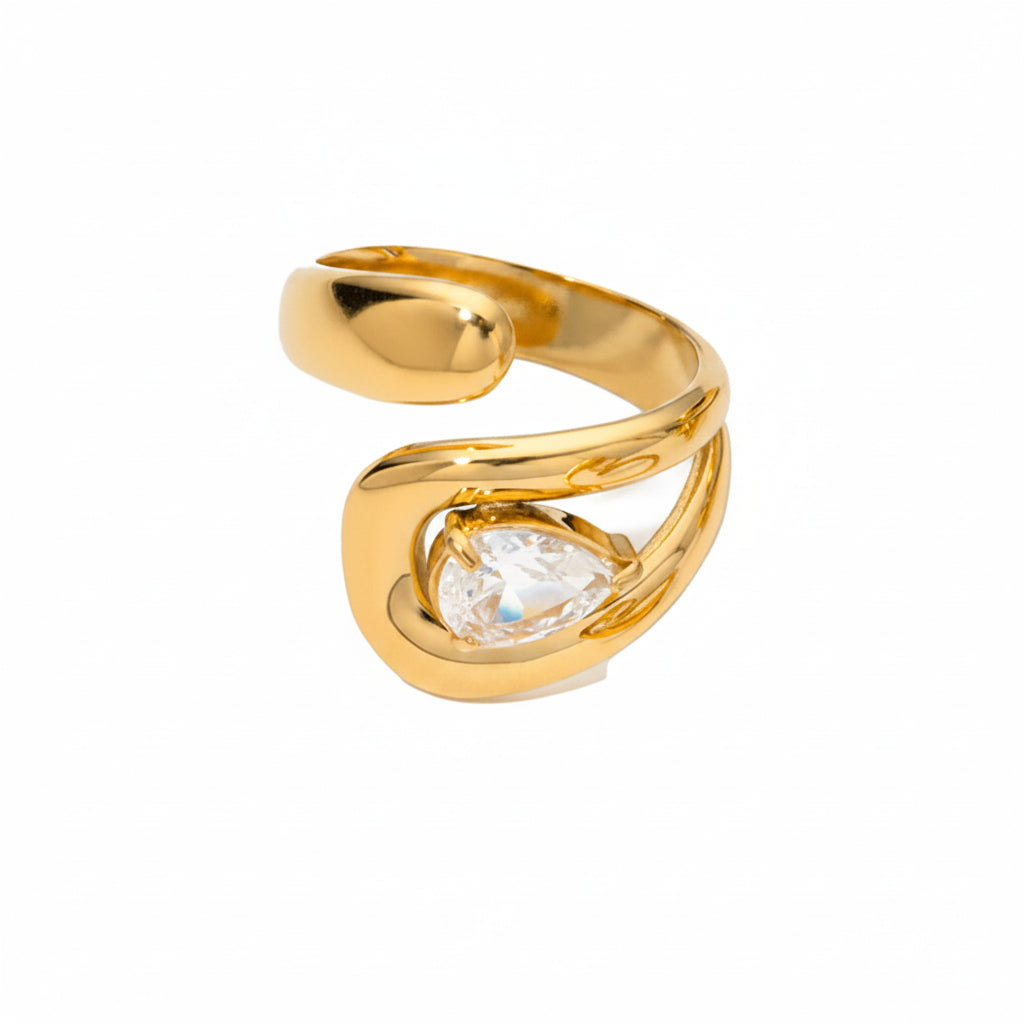 The Aurelia Gold PVD Coated Triple Row Rhinestone Inlay Ring