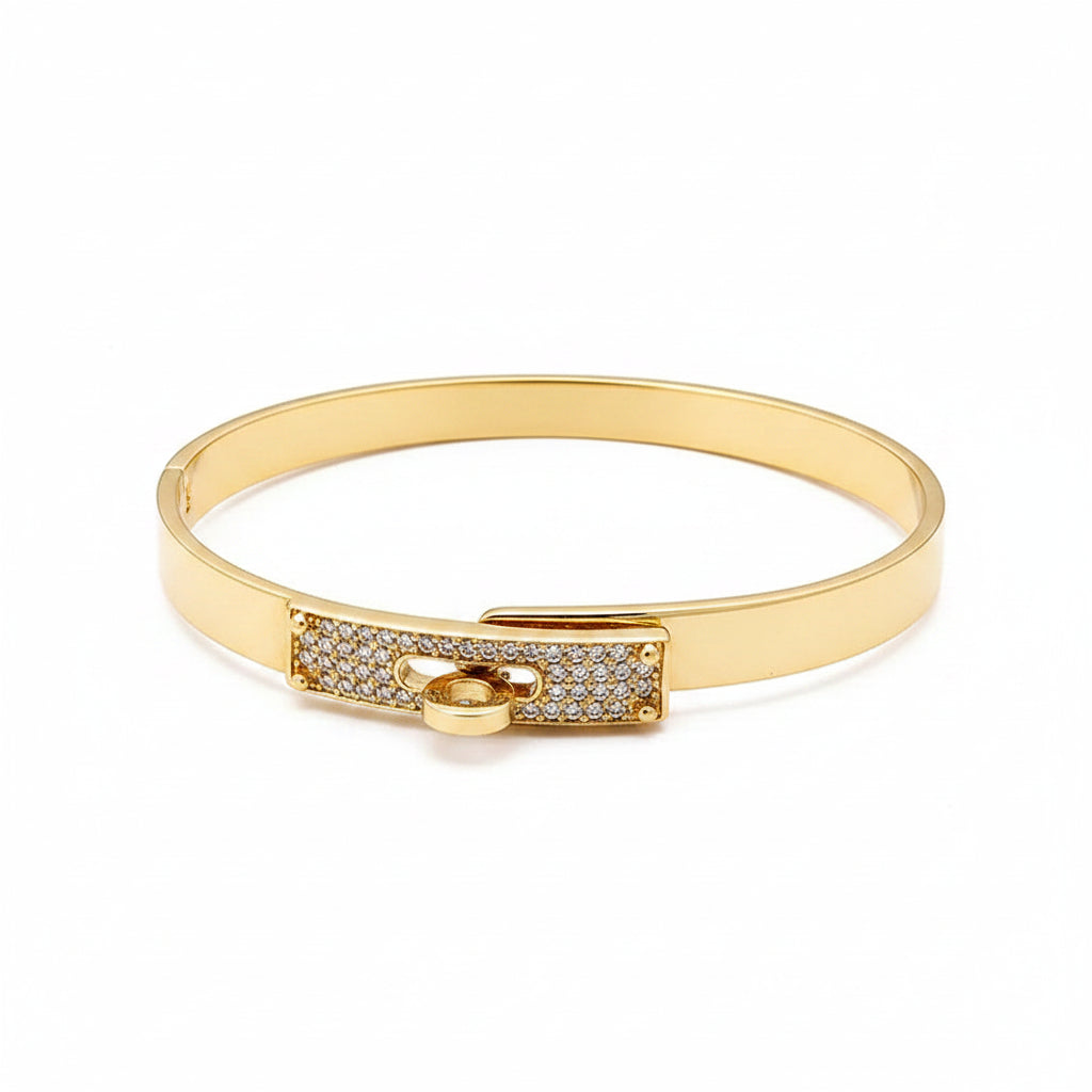 The Parisienne PVD Gold Pavé Lock Bangle