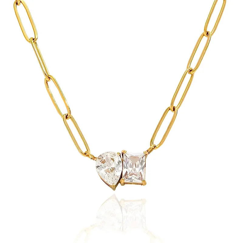Tarnish-Free Stainless Steel Toi et Moi Asymmetric Choker