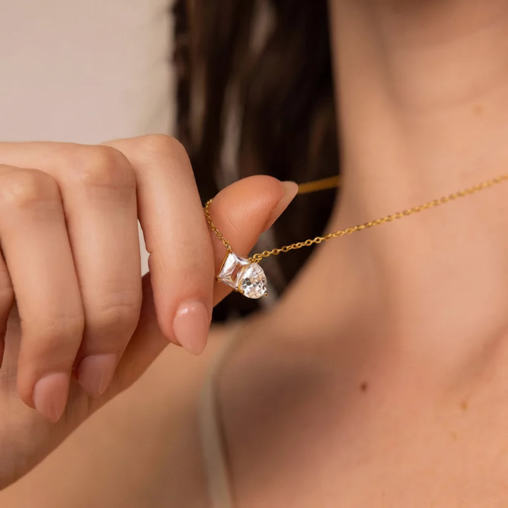 Tarnish-Free Stainless Steel Toi et Moi Asymmetric Choker