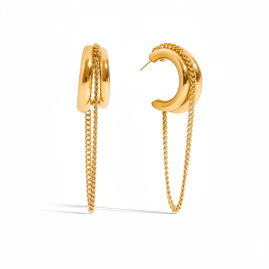 Tarnish-Free Stainless Steel Layered Loop Draping Chain Earrings