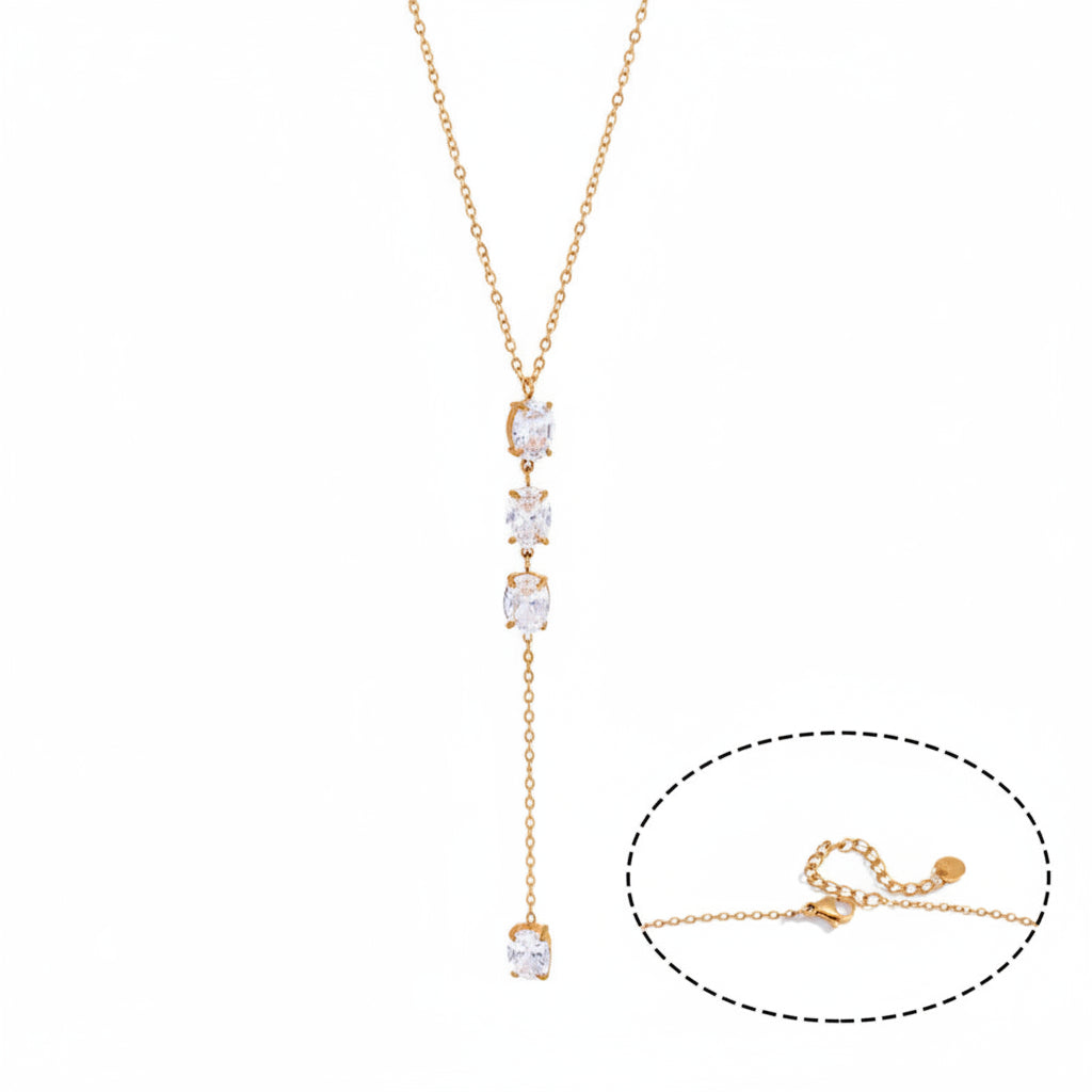 The Aria PVD Gold Linear Crystal Statement Lariat