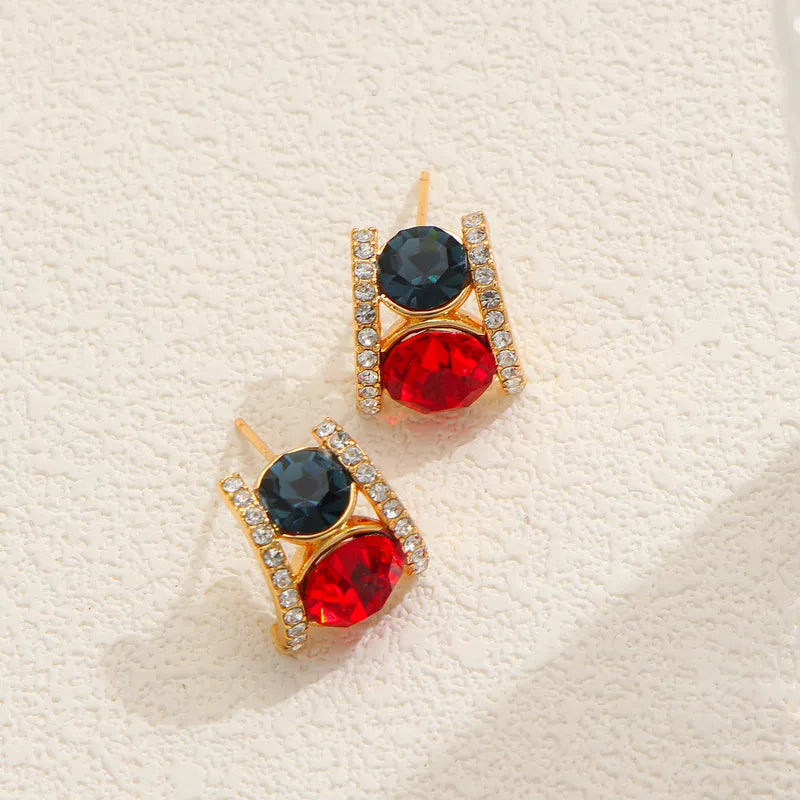 Tarnish-Free Gold Halo Trimmed Dual Gemstone Earrings