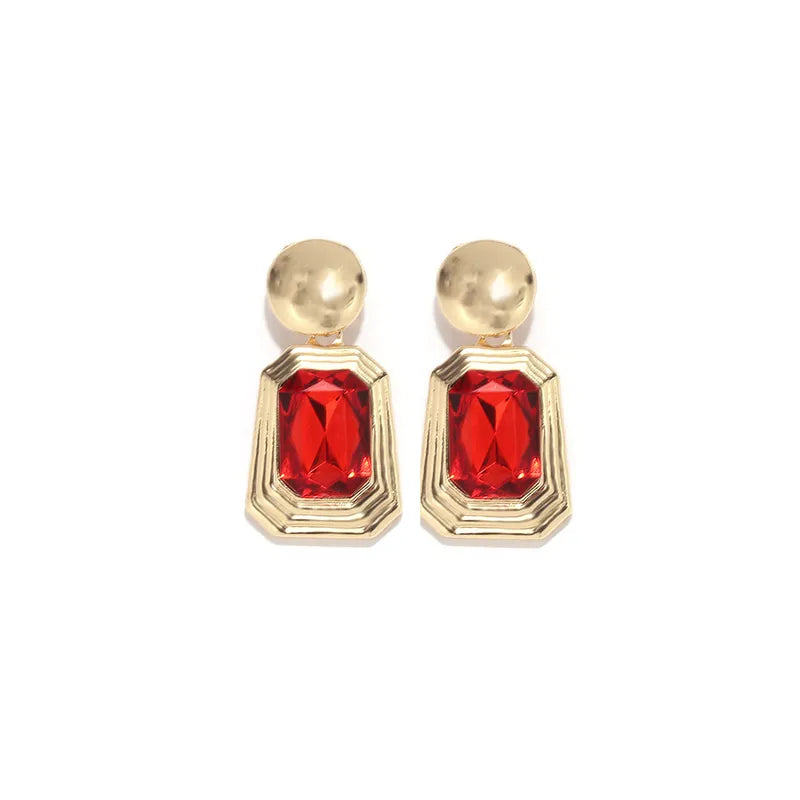 Vintage-Inspired Bold Quadrilateral Crystal Stud Earrings