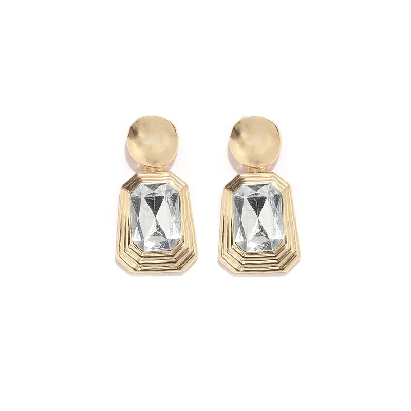 Vintage-Inspired Bold Quadrilateral Crystal Stud Earrings