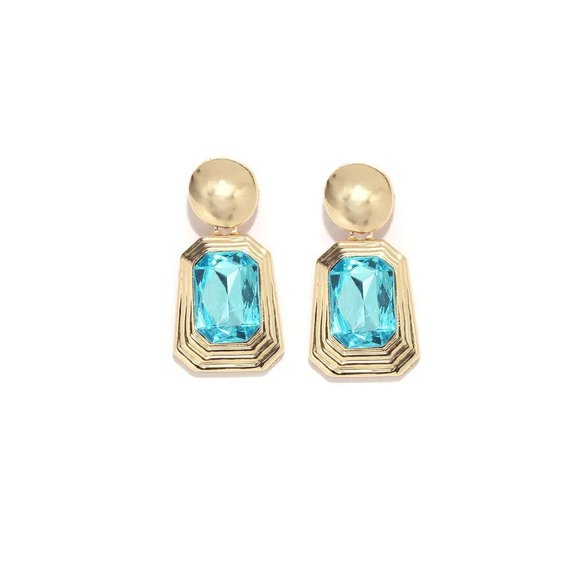 Vintage-Inspired Bold Quadrilateral Crystal Stud Earrings