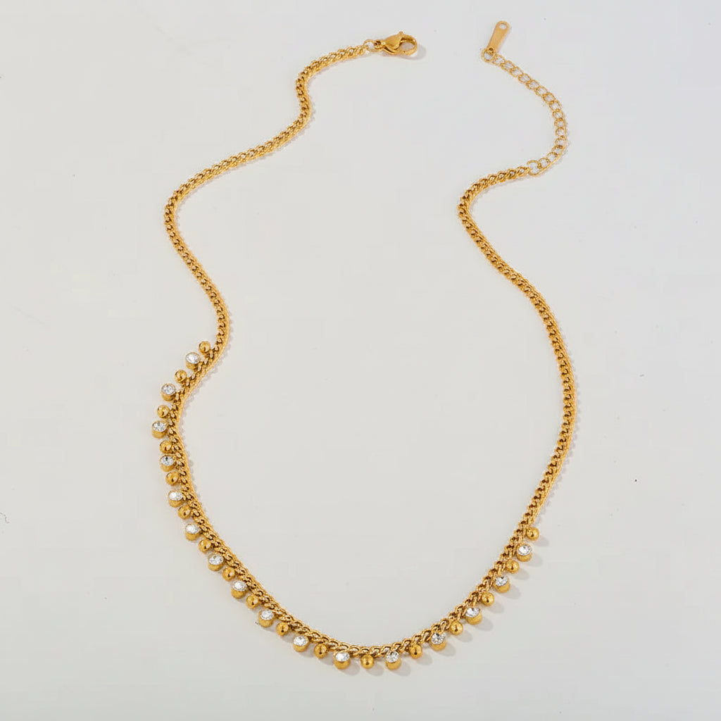 Multi-Row Tarnish-Free Serpent Pendant & Zircon Drop Choker