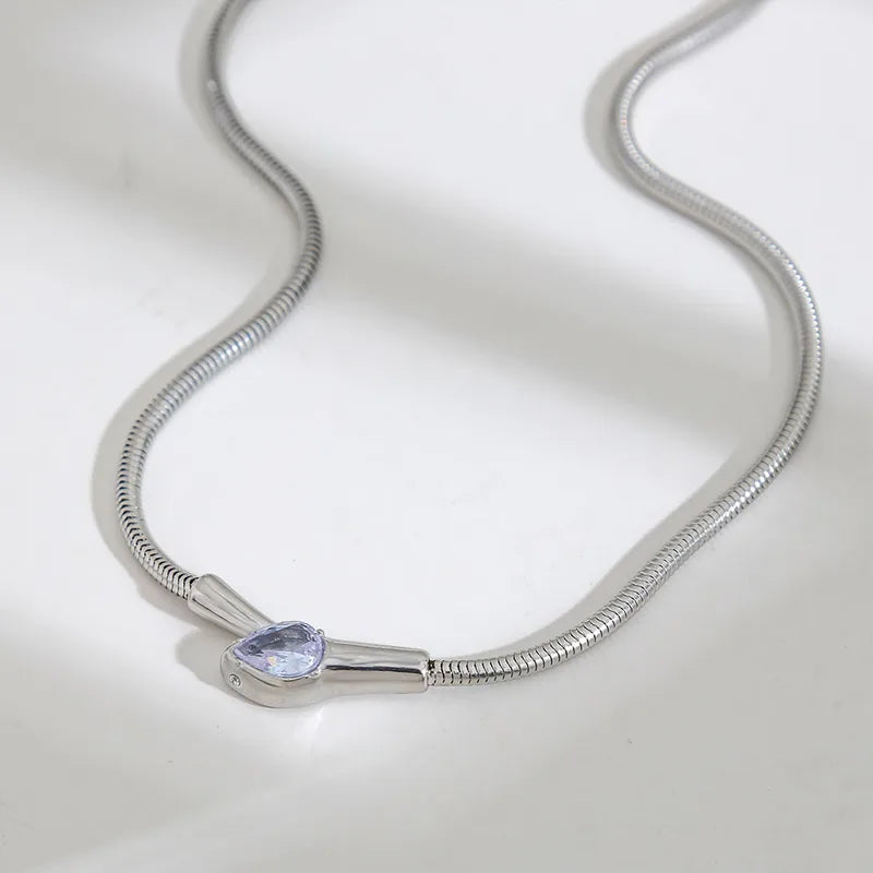 Multi-Row Tarnish-Free Serpent Pendant & Zircon Drop Choker