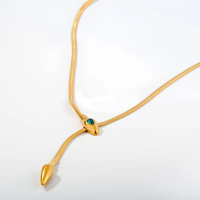 Multi-Row Tarnish-Free Serpent Pendant & Zircon Drop Choker