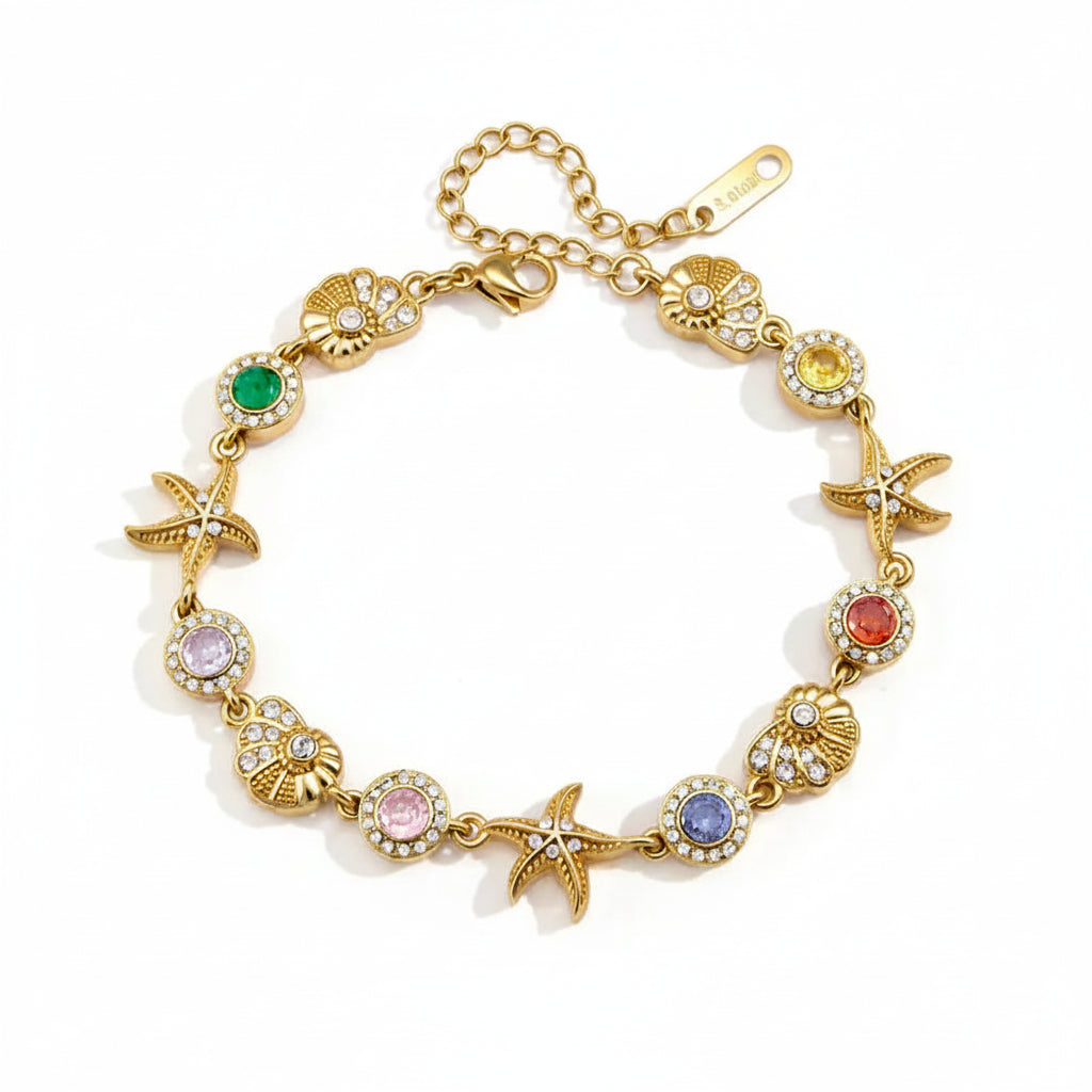 Riviera Starfish & Shell Non-Tarnish Rhinestone Mosaic Cuff
