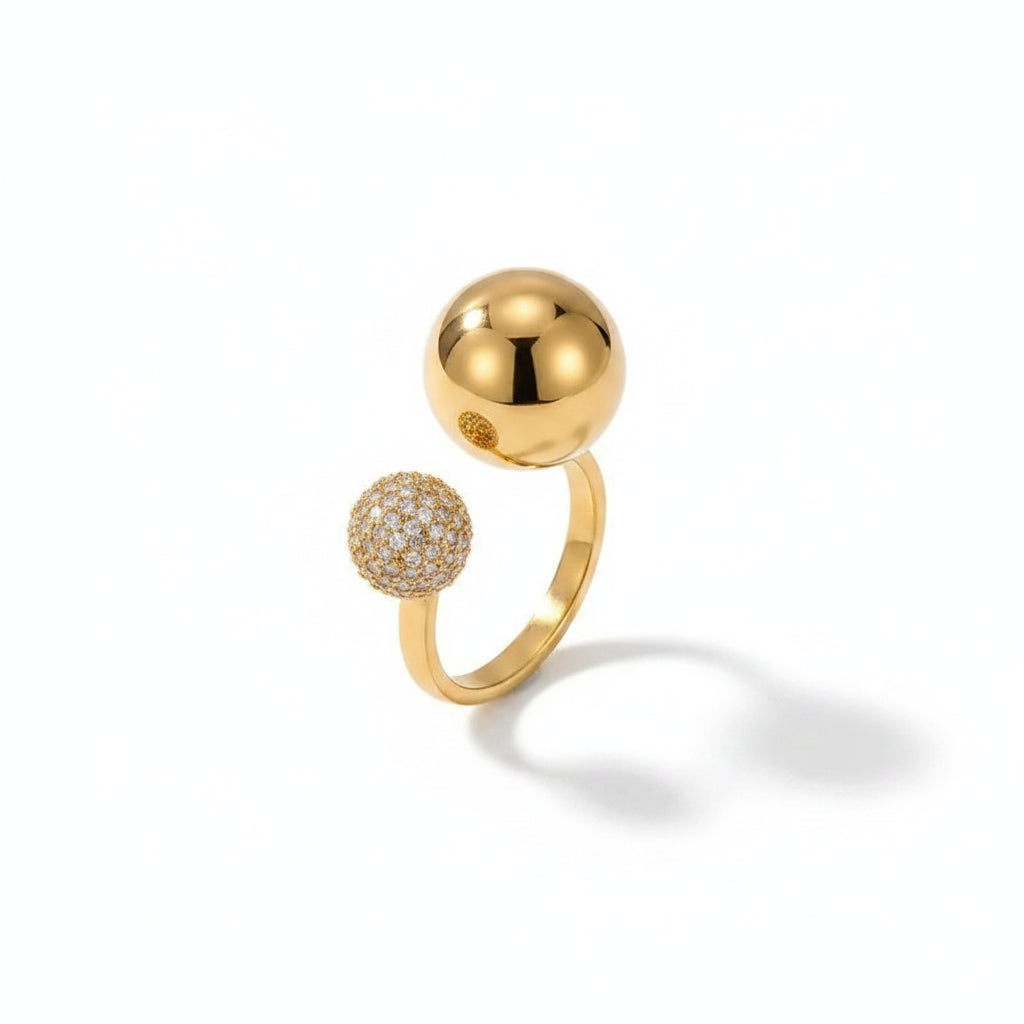 Tarnish-Free Stainless Steel Bold Wide-Band Full Zircon Armor Ring